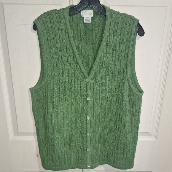 Foxcroft Sweaters - Vintage Foxcroft Green Cotton Cable Knit V-Neck Button Up Sweater Vest-XL